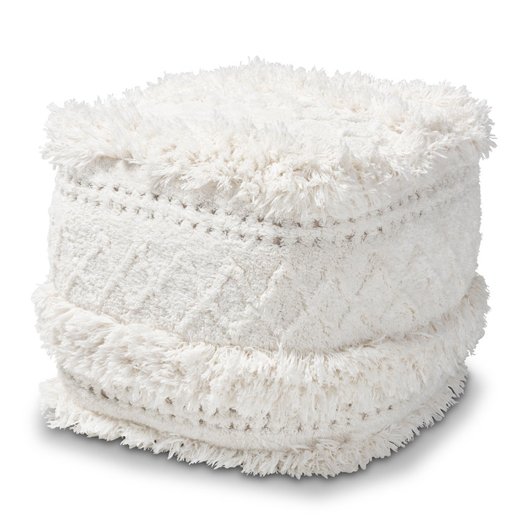 Baxton Curlew Moroccan Inspired Ivory Handwoven Cotton Pouf Ottoman Curlew-Ivory-Pouf