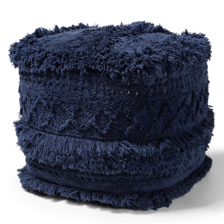 Baxton Curlew Moroccan Inspired Navy Handwoven Cotton Pouf Ottoman Curlew-Navy-Pouf