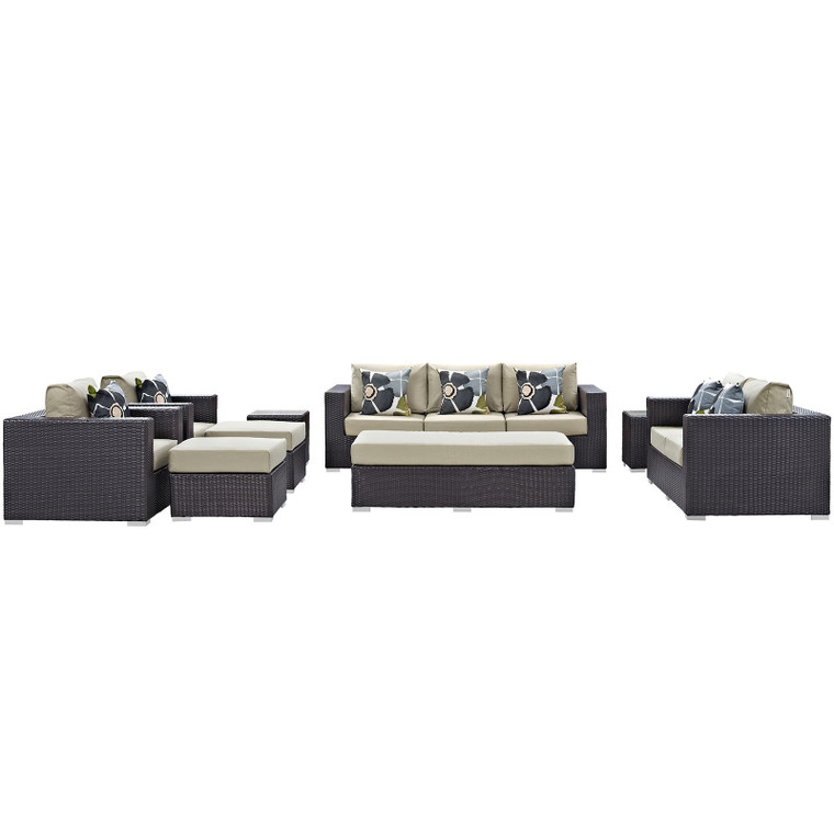 Modway Convene 9-Piece Outdoor Patio Sofa Set - Espresso/Beige EEI-2354