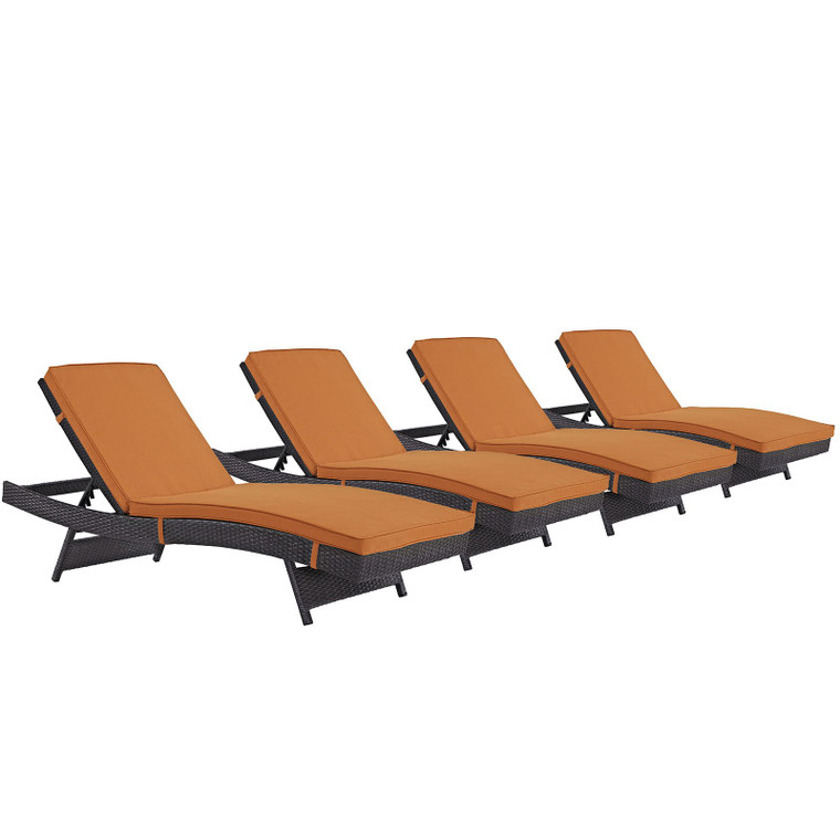 Modway Convene Chaise Outdoor Patio Set Of 4 - Espresso/Orange