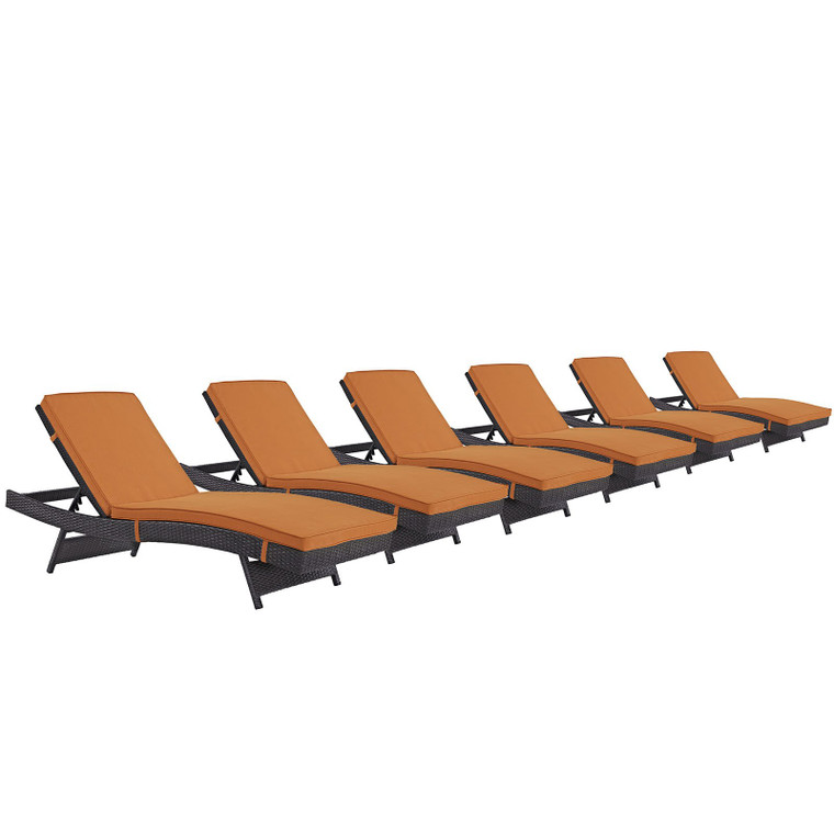 Modway Convene Chaise Outdoor Patio Set Of 6 - Espresso/Orange