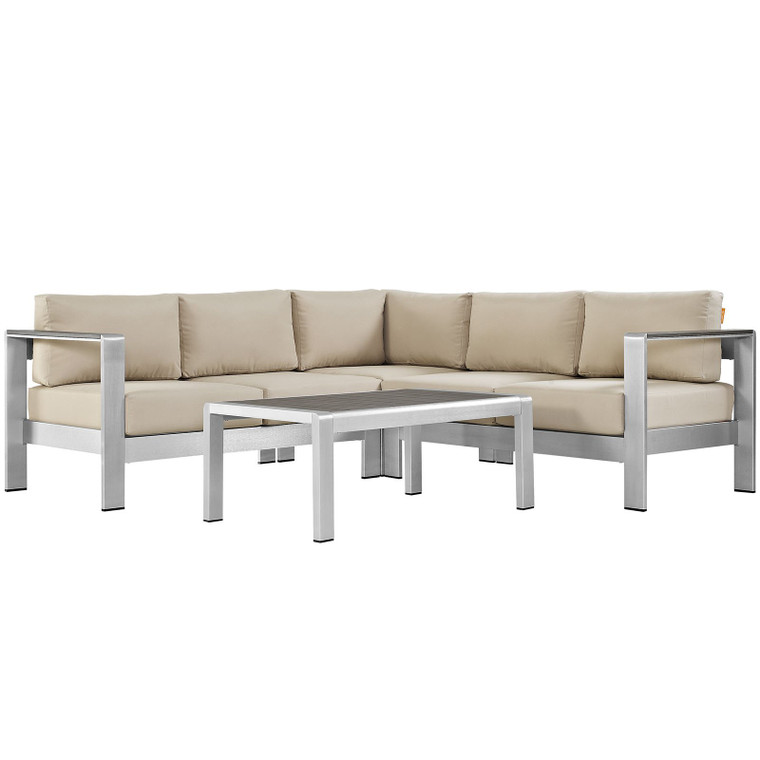 Modway Shore 4-Piece Outdoor Patio Aluminum Sectional Sofa Set-Silver/Beige EEI-2559