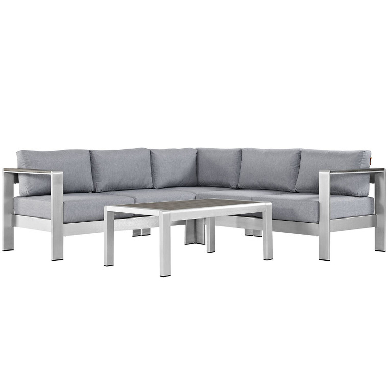 Modway Shore 4-Piece Outdoor Patio Aluminum Sectional Sofa Set-Silver/Gray EEI-2559
