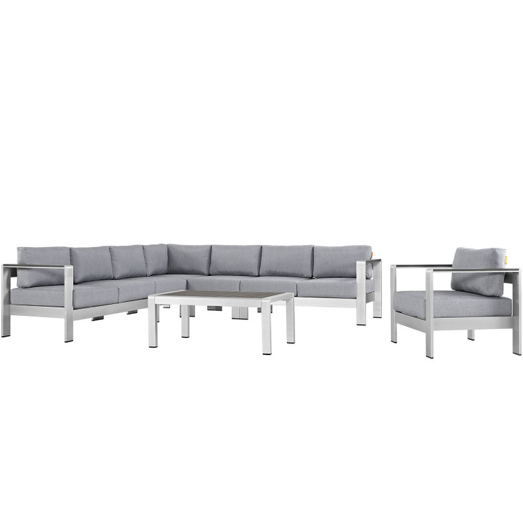 Modway Shore 7-Piece Outdoor Patio Aluminum Sectional Sofa Set-Silver/Gray EEI-2562