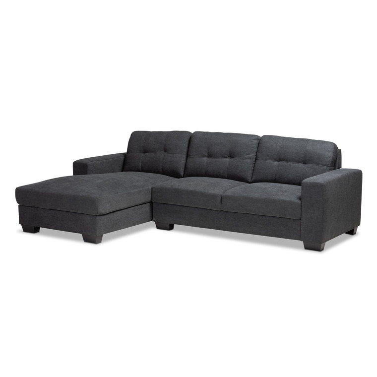 Baxton Langley Modern And Contemporary Dark Grey Fabric Upholstered Sectional Sofa With Left Facing Chaise J099C-Dark Grey-LFC