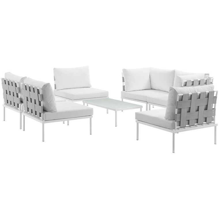 EEI-2617-WHI-WHI-SET Harmony 7 Piece Outdoor Patio Aluminum Sectional Sofa Set By Modway