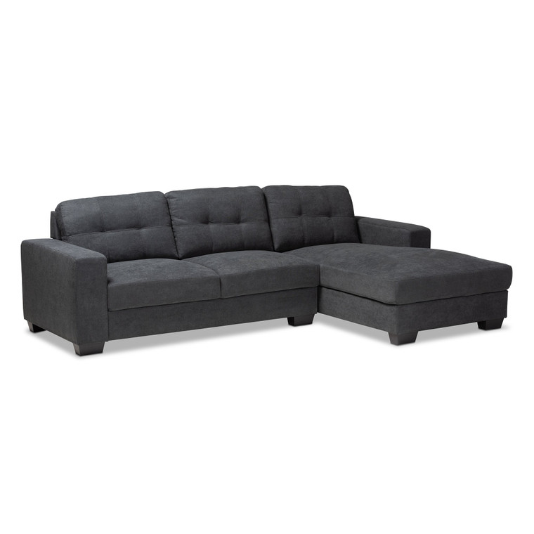 Baxton Langley Modern And Contemporary Dark Grey Fabric Upholstered Sectional Sofa With Right Facing Chaise J099C-Dark Grey-RFC