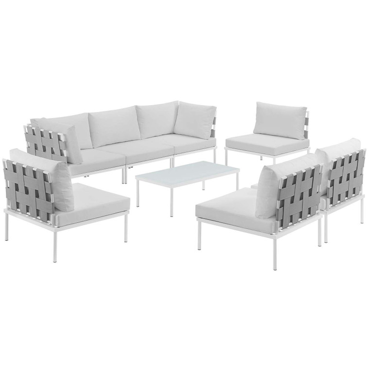 EEI-2625-WHI-WHI-SET Harmony 8 Piece Outdoor Patio Aluminum Sectional Sofa Set By Modway