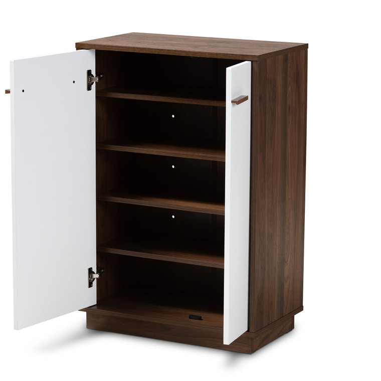 Baxton Mette Mid-Century Modern Two-Tone White And Walnut Finished 5-Shelf Wood Entryway Shoe Cabinet LV3SC3150WI-Columbia/White-Shoe Cabinet