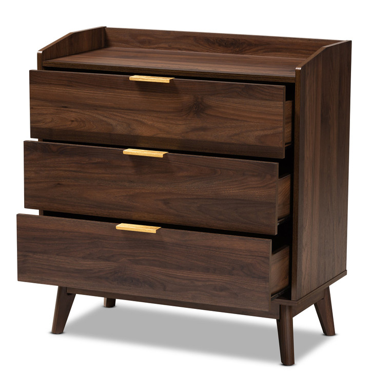 Baxton Lena Mid-Century Modern Walnut Brown Finished 3-Drawer Wood Chest LV4COD4230WI-Columbia-3DW-Chest