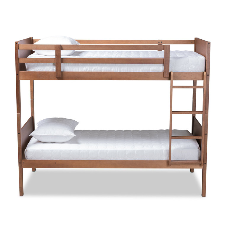 Baxton Elsie Modern And Contemporary Walnut Brown Finished Wood Twin Size Bunk Bed MG0051-Walnut-Twin Bunk Bed