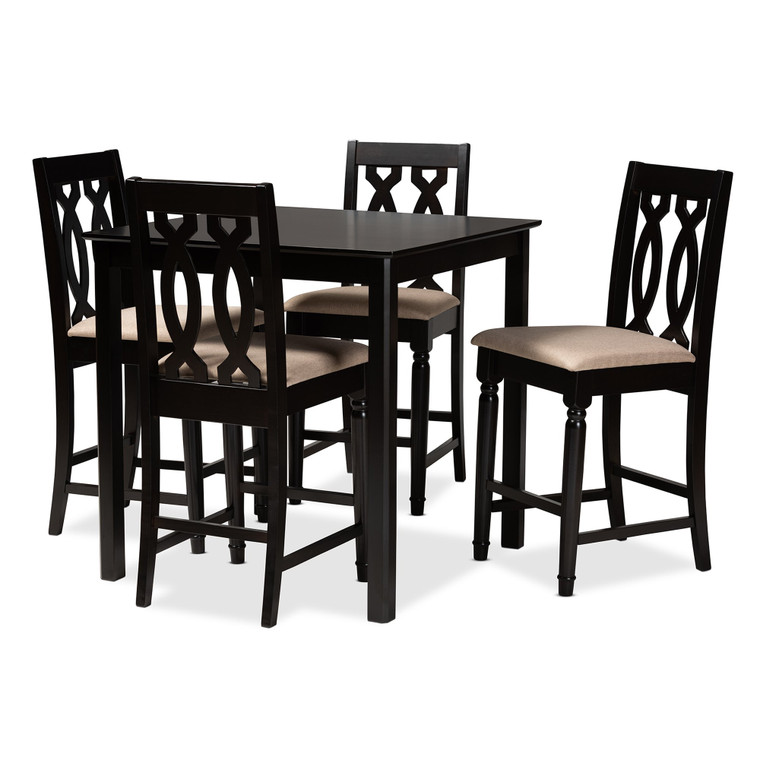 Baxton Darcie Modern And Contemporary Sand Fabric Upholstered Espresso Brown Finished 5-Piece Wood Pub Set RH324P-Sand/Dark Brown-5PC Pub Set