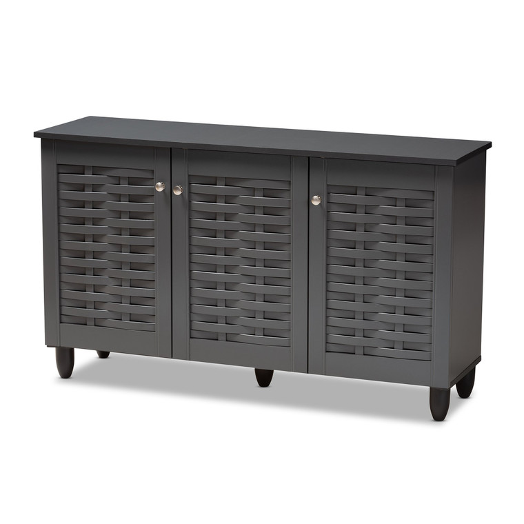 Baxton Winda Modern And Contemporary Dark Gray 3-Door Wooden Entryway Shoe Storage Cabinet SC864573 B-Dark Grey-Shoe Cabinet