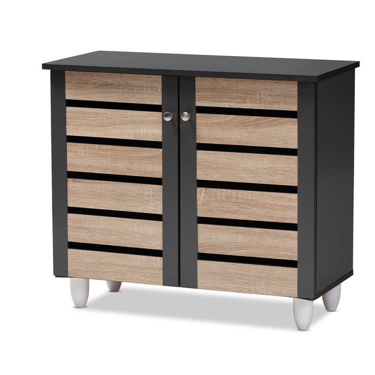 Baxton Gisela Modern And Contemporary Two-Tone Oak And Dark Gray 2-Door Shoe Storage Cabinet SC865512M-Sonama Oak/Dark Grey-Shoe Cabinet