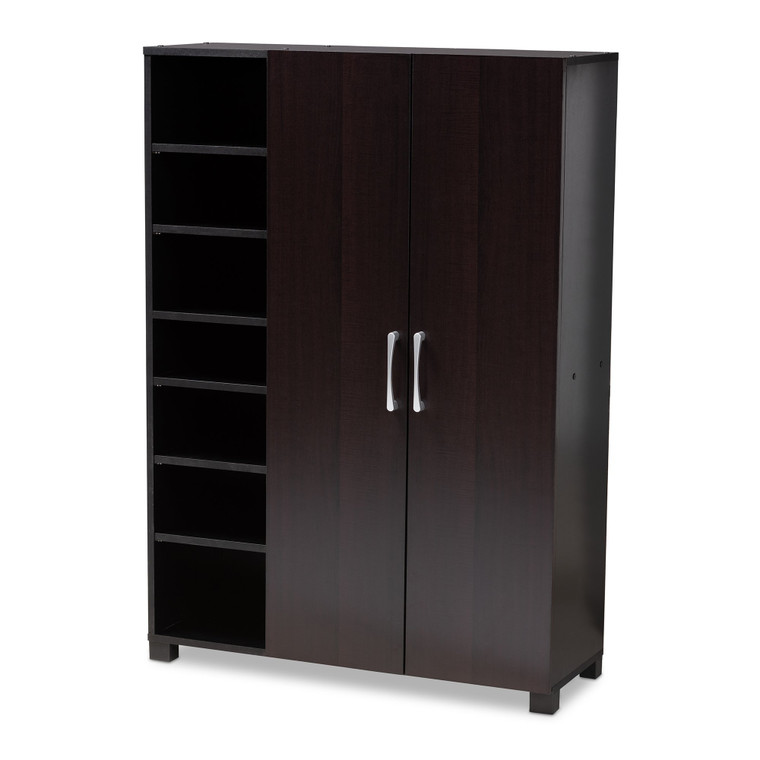 Baxton Marine Modern And Contemporary Wenge Dark Brown Finished 2-Door Wood Entryway Shoe Storage Cabinet With Open Shelves SESC296-Wenge-Shoe Cabinet