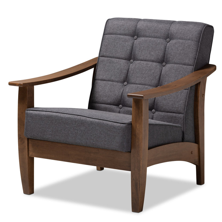 Baxton Larsen Mid-Century Modern Gray Fabric Upholstered Walnut Wood Lounge Chair SW5506-Grey/Walnut-CC