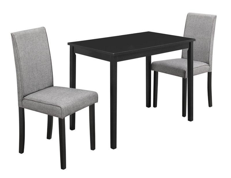 Monarch 3 Piece Dining Set - Black - Grey Linen Parson Chairs I 1016