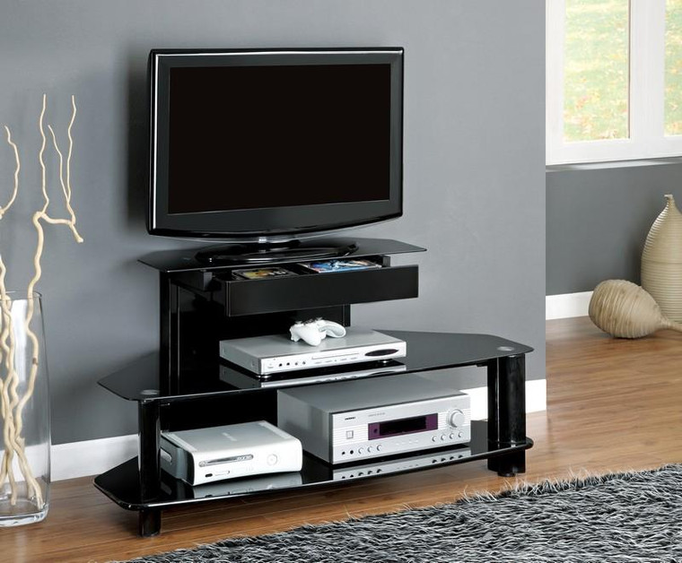 Tv Stand - 48"L - Glossy Black Wood - Metal - Tempered I 2000