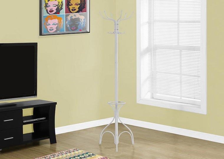 Monarch Coat Rack - 70"H / White Metal With An Umbrella Holder I 2030