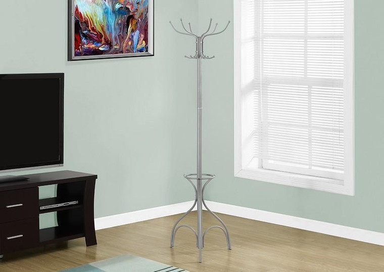 Monarch Coat Rack - 70"H / Silver Metal With An Umbrella Holder I 2032