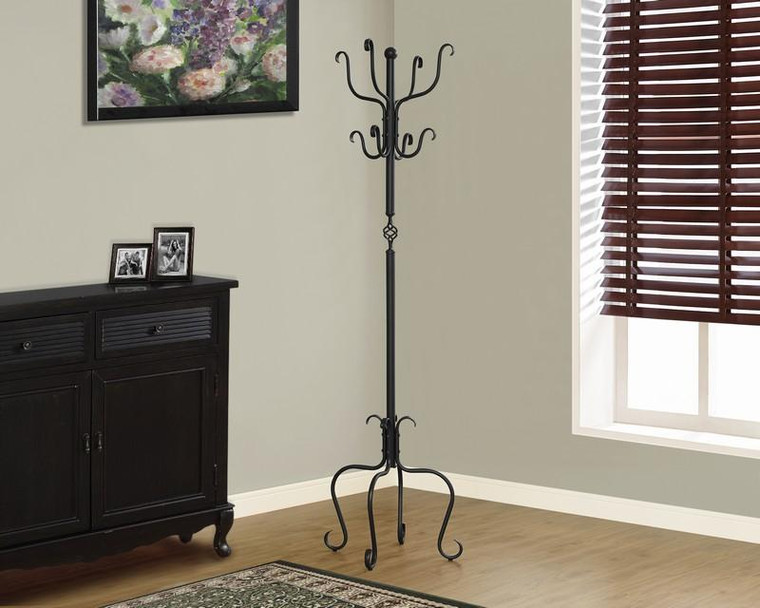 Monarch Coat Rack - 74"H Traditional Hammered Black Metal I 2065