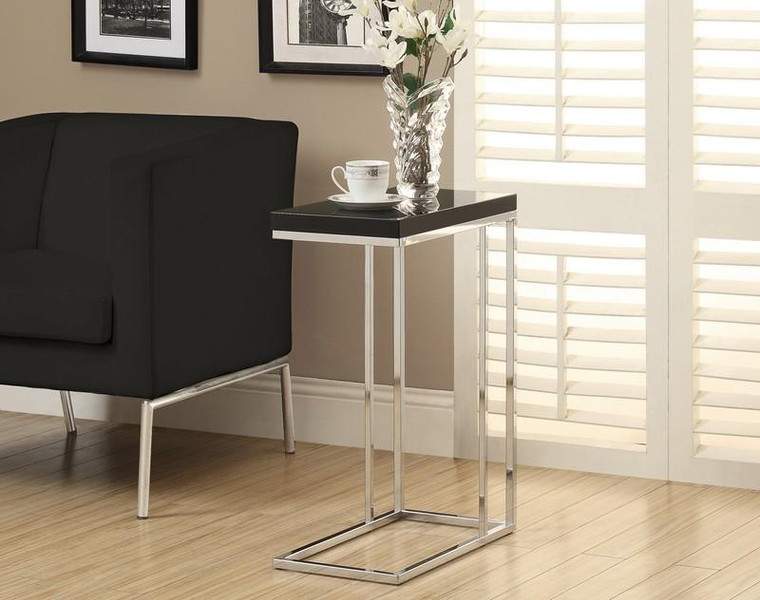 Monarch Accent Table - Glossy Black With Chrome Metal I 3018