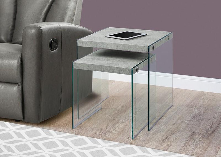 Monarch Nesting Table - 2 Piece Set/Grey Cement/Tempered Glass I 3231
