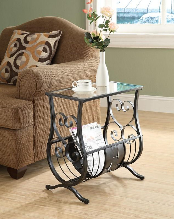 Monarch Accent Table - Satin Black Metal With Tempered Glass I 3314
