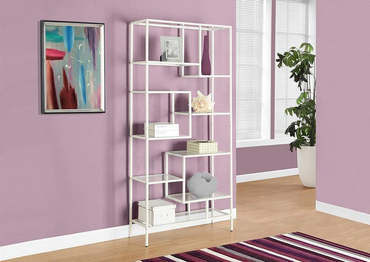 Monarch Bookcase - 72"H / White Metal With Tempered Glass I 7159
