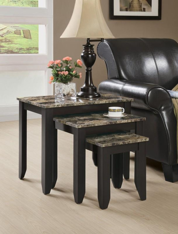 Monarch Nesting Table-3 Piece Set-Cappuccino-Marble Look Top I 7982N