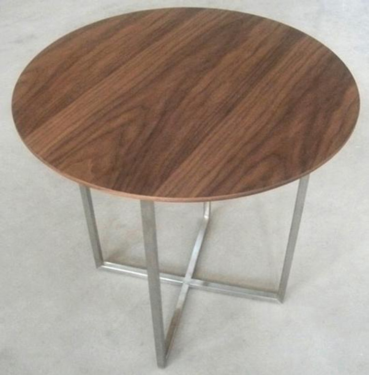Nuevo Traditional Walnut Steel Round Dixon Side Table Veneer HGSD514