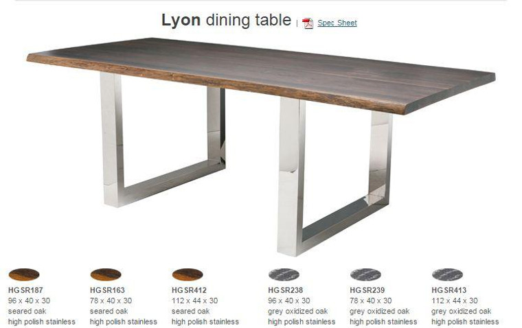 Gray Oxidized Oak High Polish 78" Stainless Lyon Dining Table HGSR413