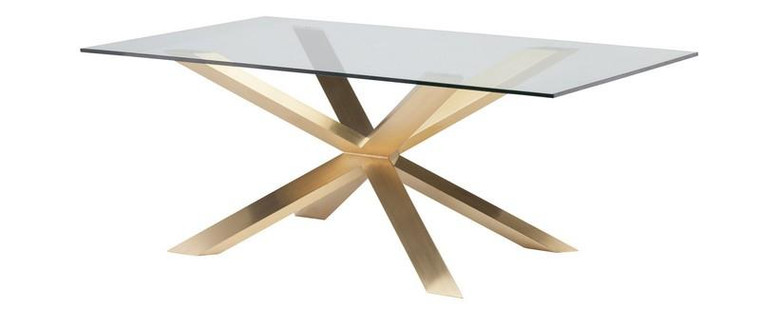 Nuevo Clear & Brushed Gold Stainless Couture Dining Table HGSX148