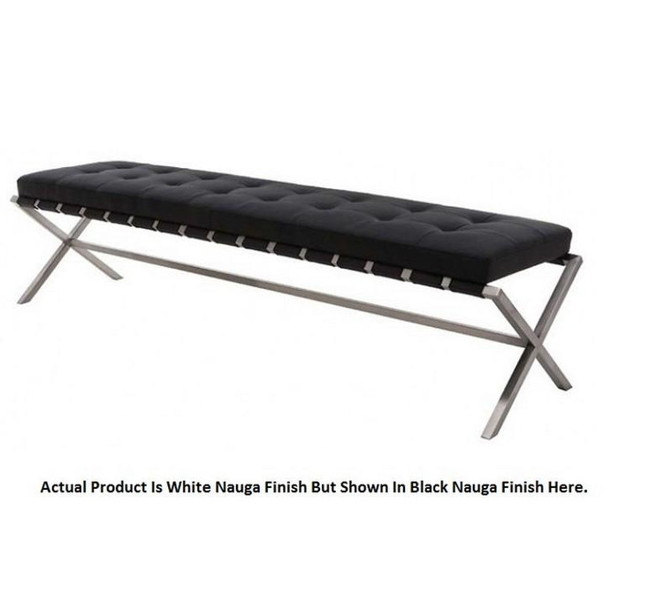 Nuevo Traditional 59 Inch White Leather Square Auguste Bench HGTA720