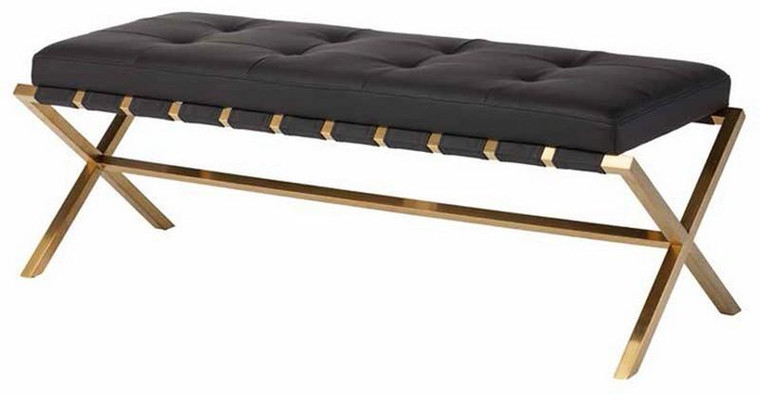 Nuevo 59 Inch Black & Brushed Gold Stainless Auguste Bench HGTB371