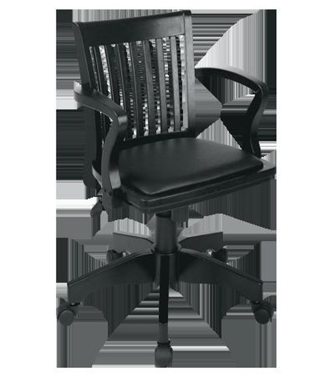 Office Star Deluxe Wood Banker'S Chair With Black Vinyl Padded Seat 108BLK-3