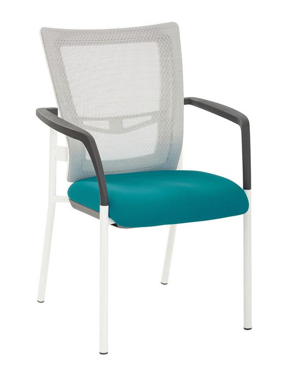 Office Star White Progrid Mesh Back W/ Padded Blue Fabric Seat Visitors Chair 8810W-7