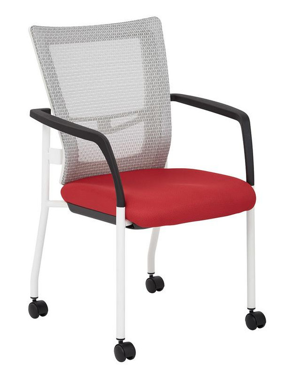 Office Star White Progrid Mesh Back W/ Padded Red Fabric Seat Visitors Chair 8810W-9