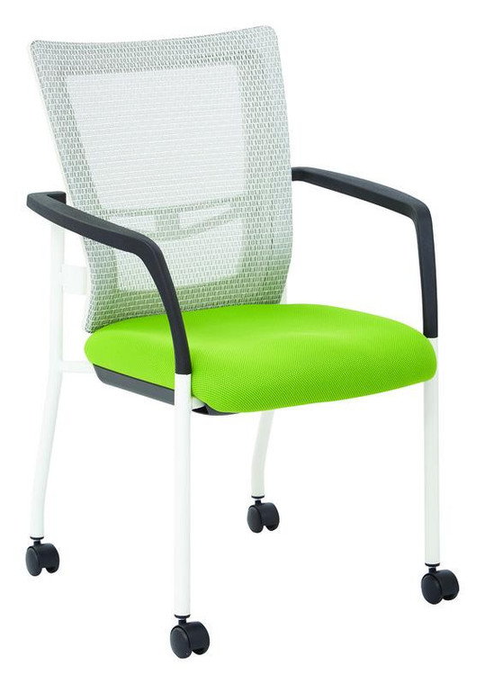 Office Star White Progrid Mesh Back W/ Padded Green Fabric Seat Visitors Chair 8840W-6