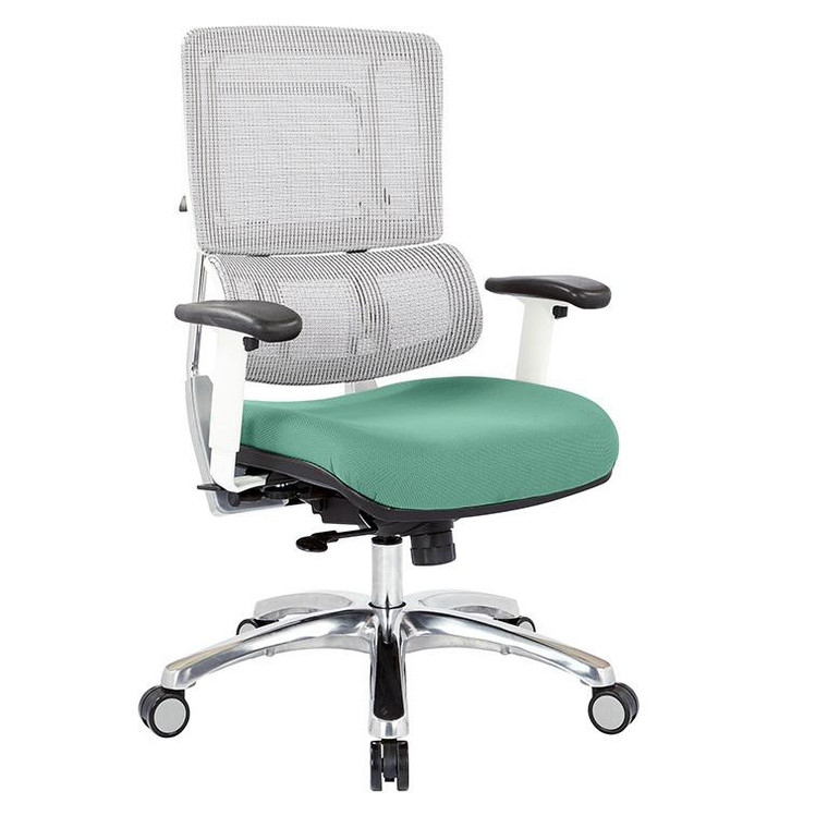Office Star Breathable White Vertical Mesh Chair W/ Custom Fabric Seat 99661W-5881