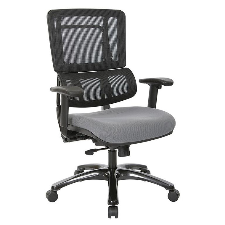 Office Star Vertical Black Mesh Back Chair W/ Shiny Black Base & Custom Fabric Seat