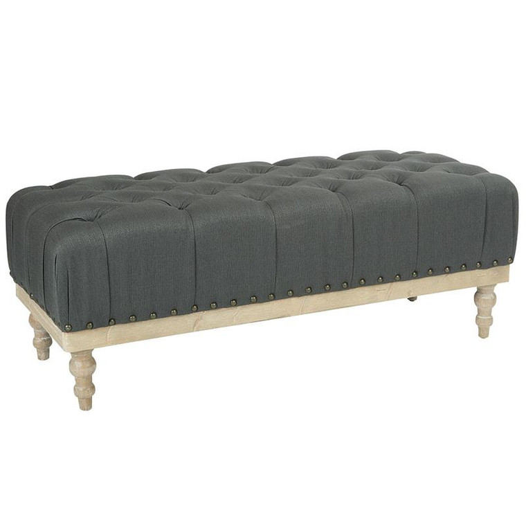 Office Star Abigail Bench In Klein Charcoal Fabric W/ Antique Bronze Nailheads