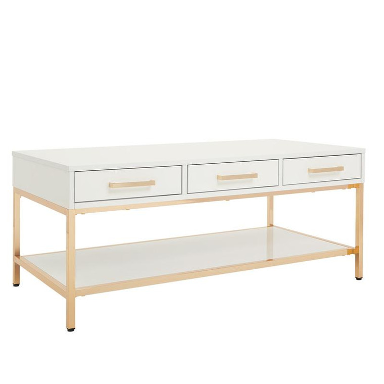 Office Star Alios Cocktail Table W/ White Gloss Finish & Gold Chrome Plated Base