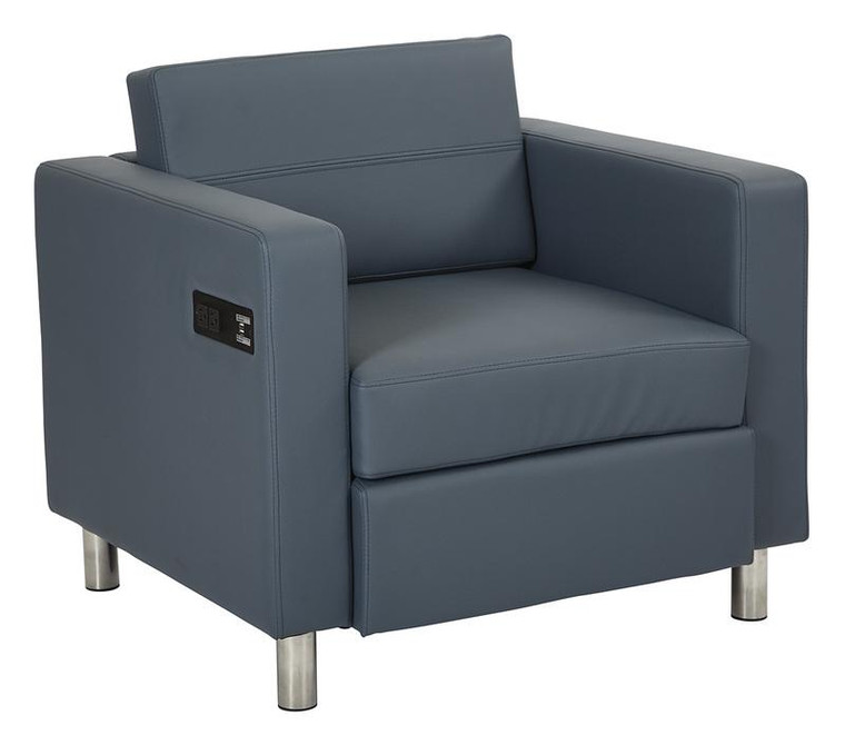 Office Star Atlantic Chair W/ Single Charging Station In Dillon Blue Fabric K/D