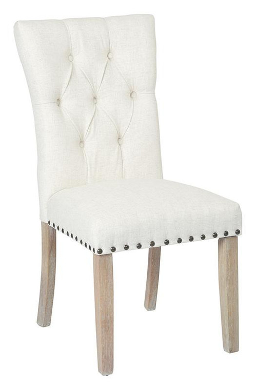 Office Star Preston Dining Chair In Linen Fabric W/ Bronze Nailheads & Brushed Legs K/D