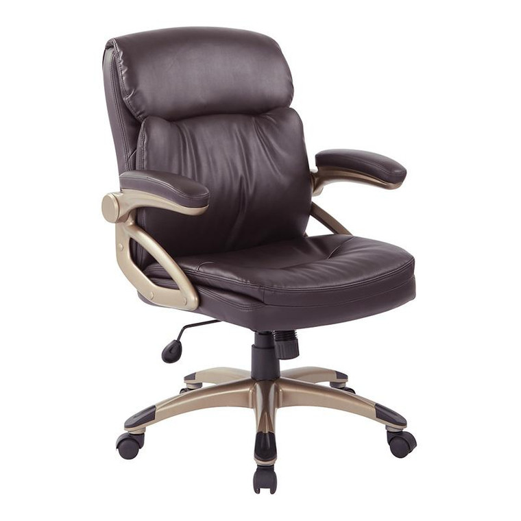 Office Star Executive Low Back Chair In Espresso Bonded Leather W/ Cocoa Accents