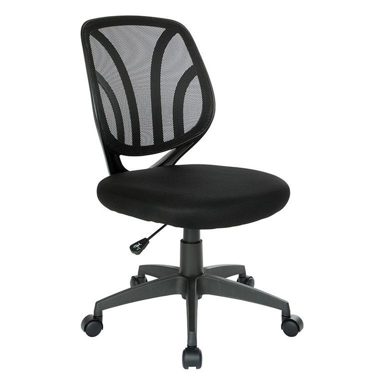 Office Star Screen Back Armless Task Chair W/ Black Mesh & Dual Wheel Carpet Casters