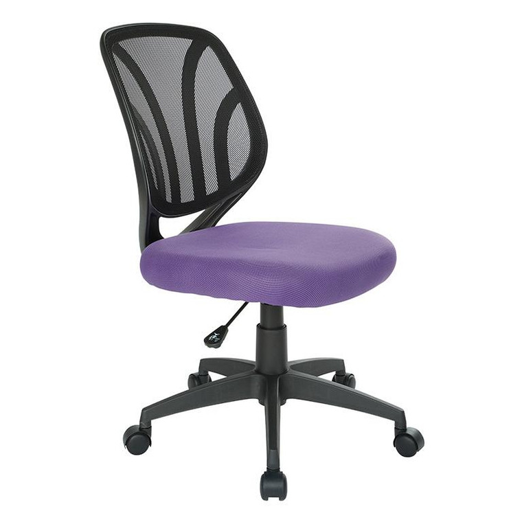 Office Star Screen Back Armless Task Chair W/ Purple Mesh & Dual Wheel Carpet Casters