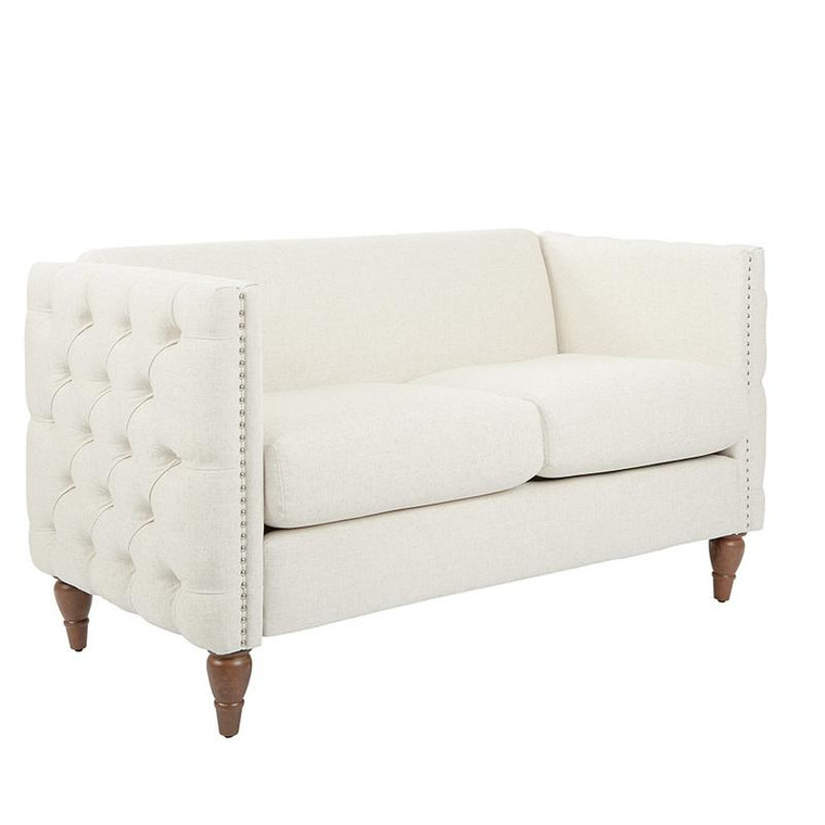 Office Star Evie Tufted Loveseat In Linen With Coffee Legs 2/Ctn EVE52-L32