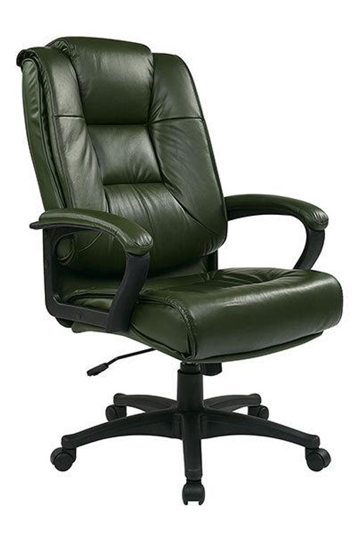 Office Star Executive Hi Back Green Glove Leather Chair With Loop Arms EX5162-G16